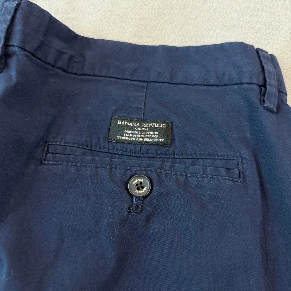 Banana Republic Aiden Chino Mens 33x30 Navy Blue Slim Fit Stretch Pants FOS-2